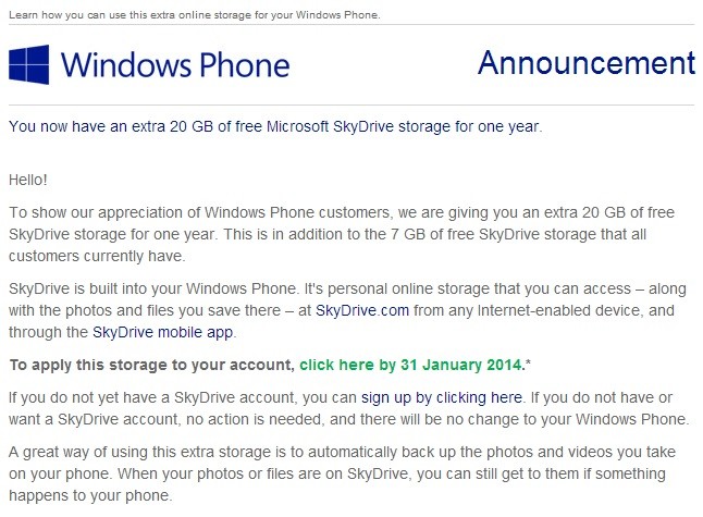 Skydrive 20GB Extra